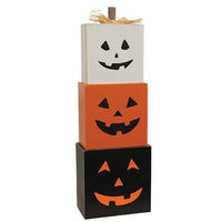 3 Set Jack O Lantern Pumpkin Wood Stack - The Fox Decor