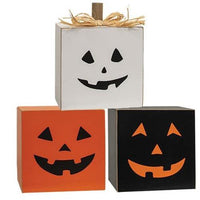 3 Set Jack O Lantern Pumpkin Wood Stack - The Fox Decor