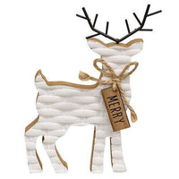 Woodland White Basketweave Deer Wood Sitter - The Fox Decor