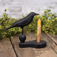 Thumbnail for Wooden Crow Pedestal w Taper Holder - The Fox Decor