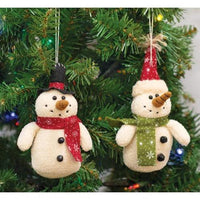 Plush Snowman Ornament 2 Asstd - The Fox Decor