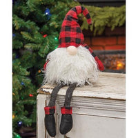 Dangle Leg Plush Red & Black Plaid Santa Gnome - The Fox Decor