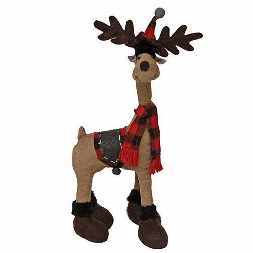 Standing Plush Red Black Plaid Reindeer