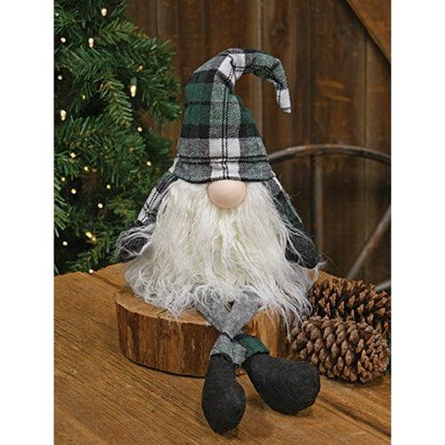 Sitting Green Plaid Long Leg Santa Gnome - The Fox Decor