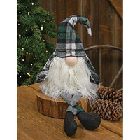Sitting Green Plaid Long Leg Santa Gnome - The Fox Decor