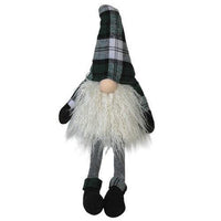 Sitting Green Plaid Long Leg Santa Gnome - The Fox Decor
