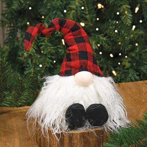 Sitting Plush Red Black Plaid Santa Gnome