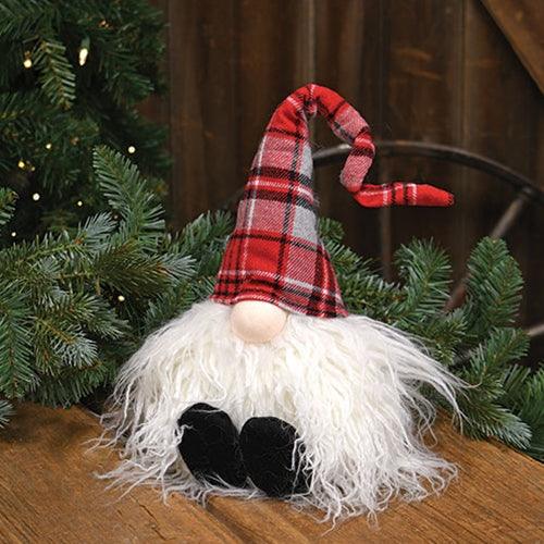 Sitting Plush Red Gray Plaid Santa Gnome - The Fox Decor