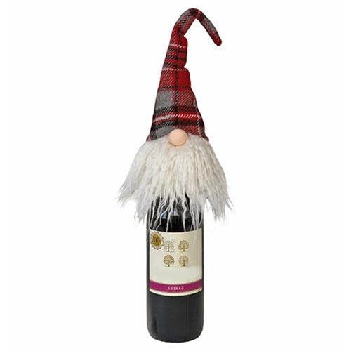 Plush Red Plaid Santa Gnome Bottle Topper - The Fox Decor