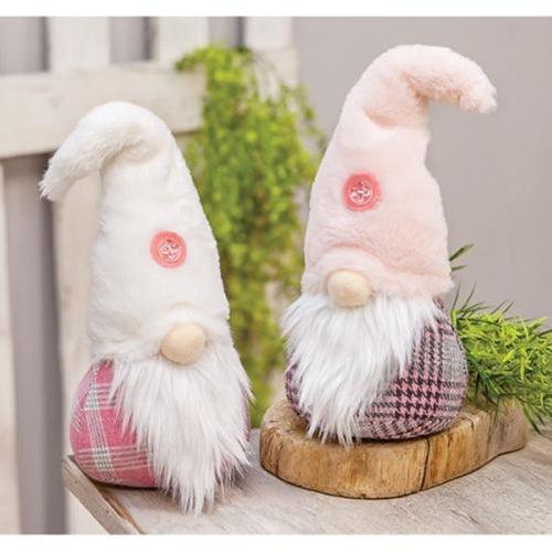 Fuzzy Pink Spring Plaid Gnome Sitter 2 Asstd - The Fox Decor