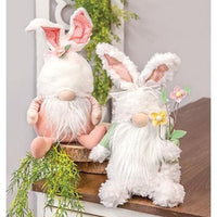 Sitting Pink Bunny Ear Gnome - The Fox Decor