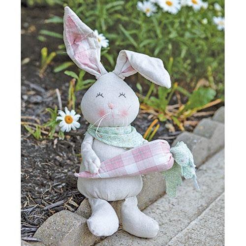Sitting Fabric Bunny with Plaid Carrot - The Fox Decor