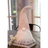 Lg Sitting Plush Beige Gnome w Ribbed Hat - The Fox Decor