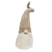 Lg Sitting Plush Beige Gnome w Ribbed Hat - The Fox Decor