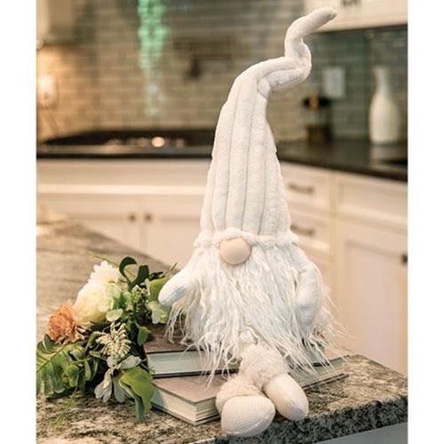 Dangle Leg Plush Cream Gnome w Ribbed Hat - The Fox Decor