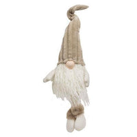 Dangle Leg Plush Beige Gnome w Ribbed Hat - The Fox Decor
