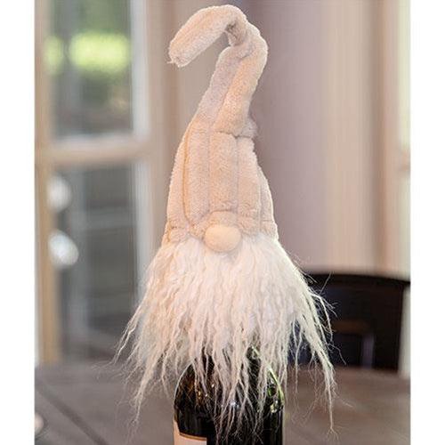 Bottle Topper Plush Beige Gnome w Ribbed Hat - The Fox Decor