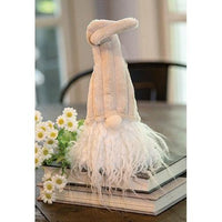 Med Sitting Plush Beige Gnome w Ribbed Hat - The Fox Decor