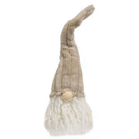 Med Sitting Plush Beige Gnome w Ribbed Hat - The Fox Decor