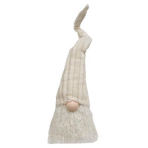 Lg Sitting Plush Cream Gnome w Ribbed Hat - The Fox Decor