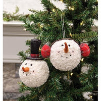 Winter Snowman Head Ornament 2 Asstd - The Fox Decor