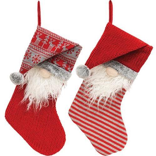 Red Gnome Knit Stocking 2 Asstd - The Fox Decor