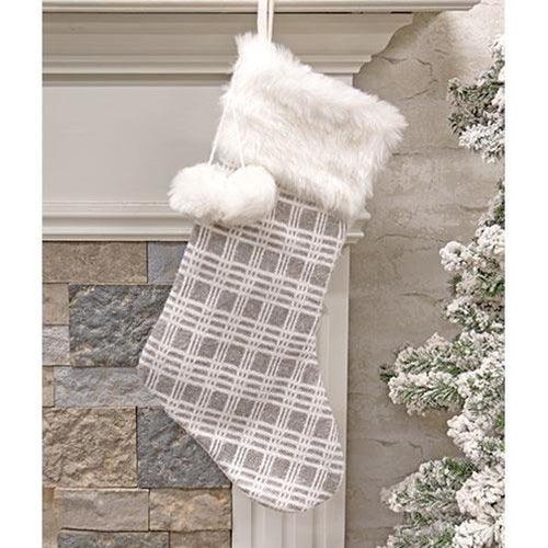 Gray & White Plaid Stocking - The Fox Decor