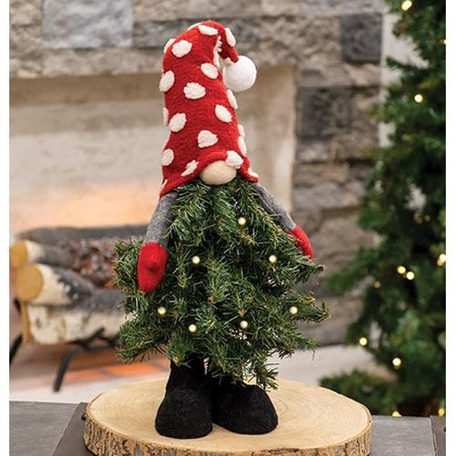 Standing Polka Dot Christmas Tree Gnome w LED Lights
