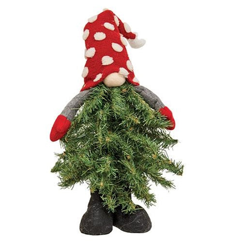 Standing Polka Dot Christmas Tree Gnome w LED Lights