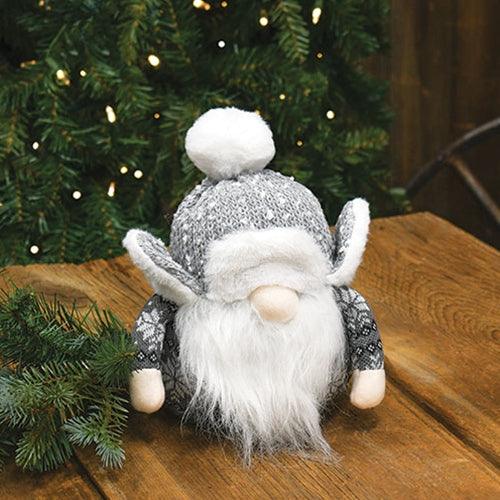 Gray & White Trapper Hat Gnome Sitter - The Fox Decor