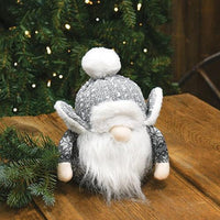 Gray & White Trapper Hat Gnome Sitter - The Fox Decor