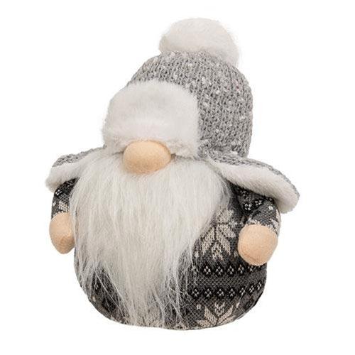 Gray & White Trapper Hat Gnome Sitter - The Fox Decor