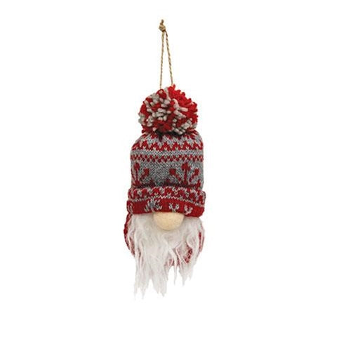 Nordic Snowflake & Stripe Beanie Hat Gnome Ornament 2 Asstd