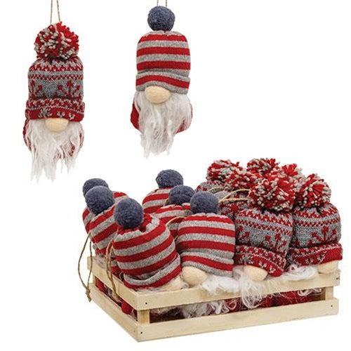 Nordic Snowflake & Stripe Beanie Hat Gnome Ornament 2 Asstd