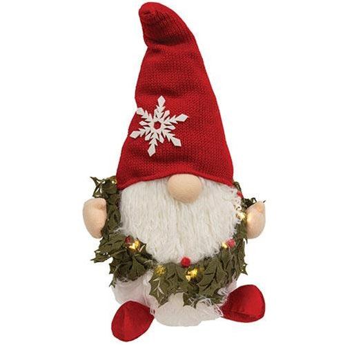 Holly Wreath Gnome w LED Lights - The Fox Decor