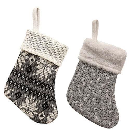 Gray & White Mini Stocking 2 Asstd - The Fox Decor