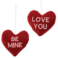 Thumbnail for Valentine's Embroidered Red Velvet Heart Ornament 2 Asstd