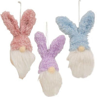 Fuzzy Gnome Bunny Ornament 3 Asstd - The Fox Decor