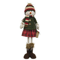 Nordic Christmas Plaid Snow Girl w Extendable Legs - The Fox Decor
