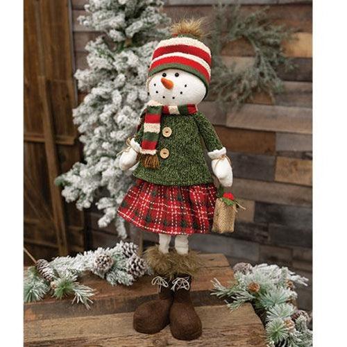 Nordic Christmas Plaid Snow Girl w Extendable Legs - The Fox Decor