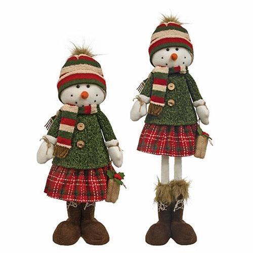 Nordic Christmas Plaid Snow Girl w Extendable Legs - The Fox Decor