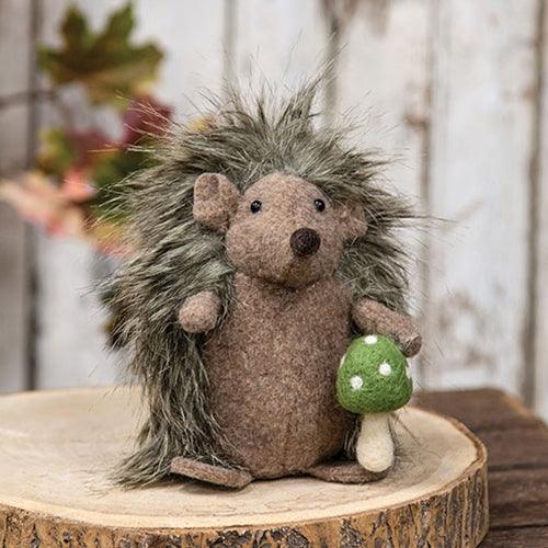 Plush Hedgehog w Felted Mushroom - The Fox Decor