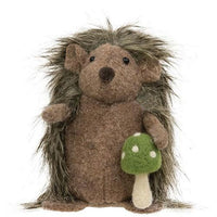 Plush Hedgehog w Felted Mushroom - The Fox Decor