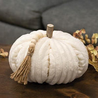 Cream Ribbed Pumpkin w Beaded Tassel Large - The Fox Decor