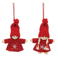 Thumbnail for Mini Snowflake Stitched Wooden Doll Ornament 2 Asstd - The Fox Decor