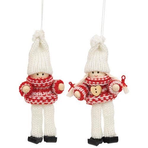 Mini Red White Heart Wooden Doll Ornament 2 Asstd - The Fox Decor