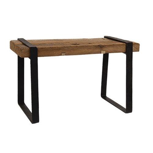 Wooden Farmhouse Stool w Metal Legs - The Fox Decor