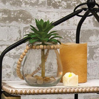 Wide Glass Jar w Natural Beaded Handle - The Fox Decor