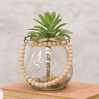 Wide Glass Jar w Natural Beaded Handle - The Fox Decor