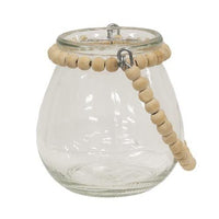 Wide Glass Jar w Natural Beaded Handle - The Fox Decor